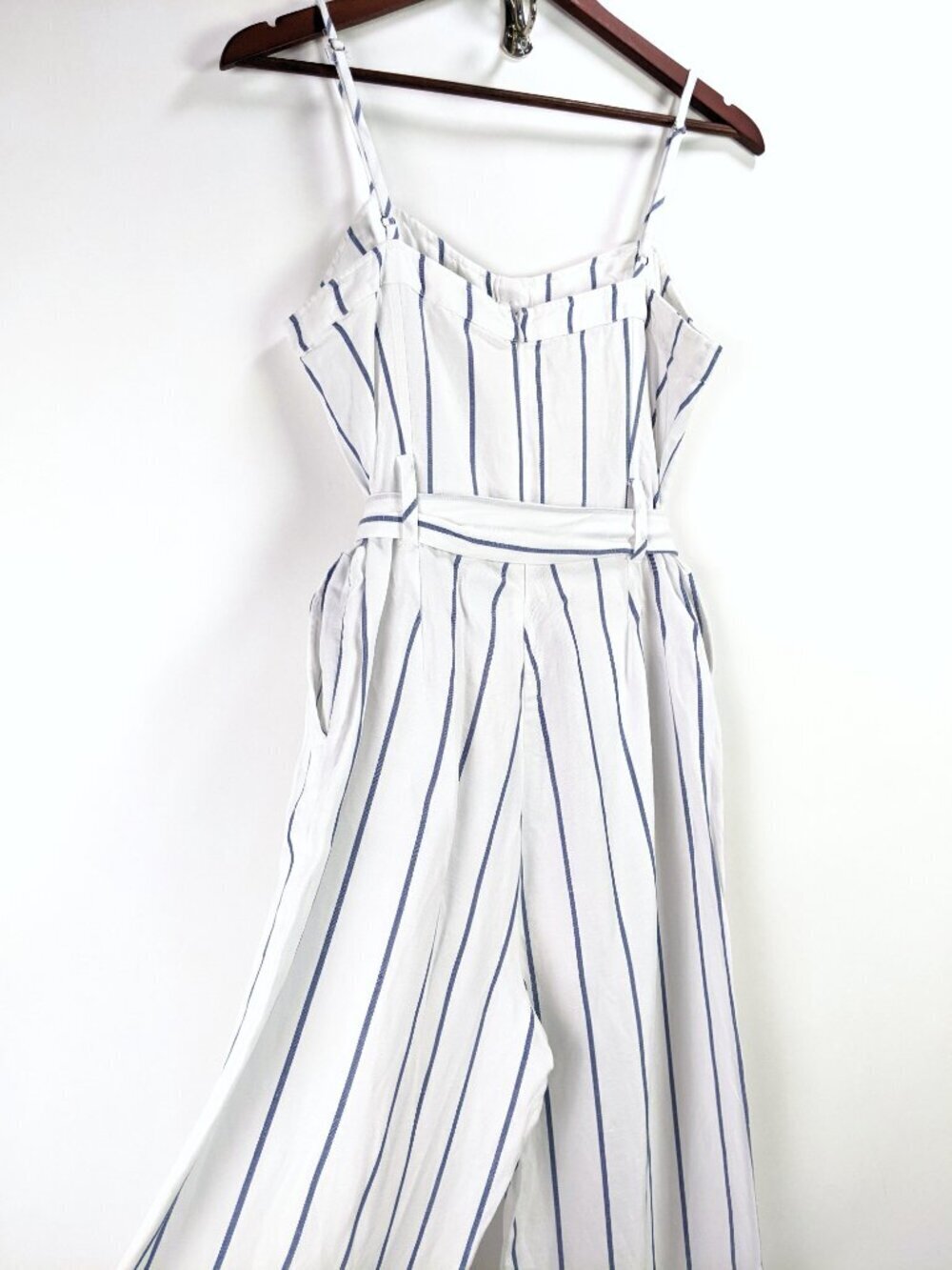 RAILS Harper Jumpsuit Spaghetti Strap Belted Linen Blend Striped Pattern Size L - Picture 10 of 14